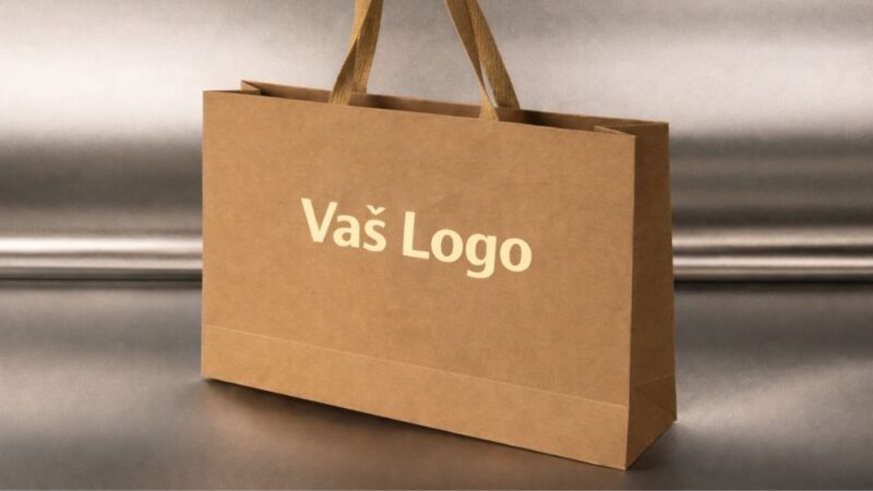 Papirna kesa sa natpisom Vas logo kao primer odrzive i reciklabilne ambalaze