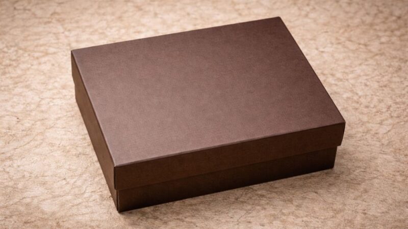 Elegantna braon poklon kutija na neutralnoj pozadini kao primer svedenog pakovanja